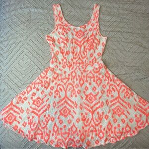 Bethany Mota Neon Coral & Cream A Line Skater Dress | S